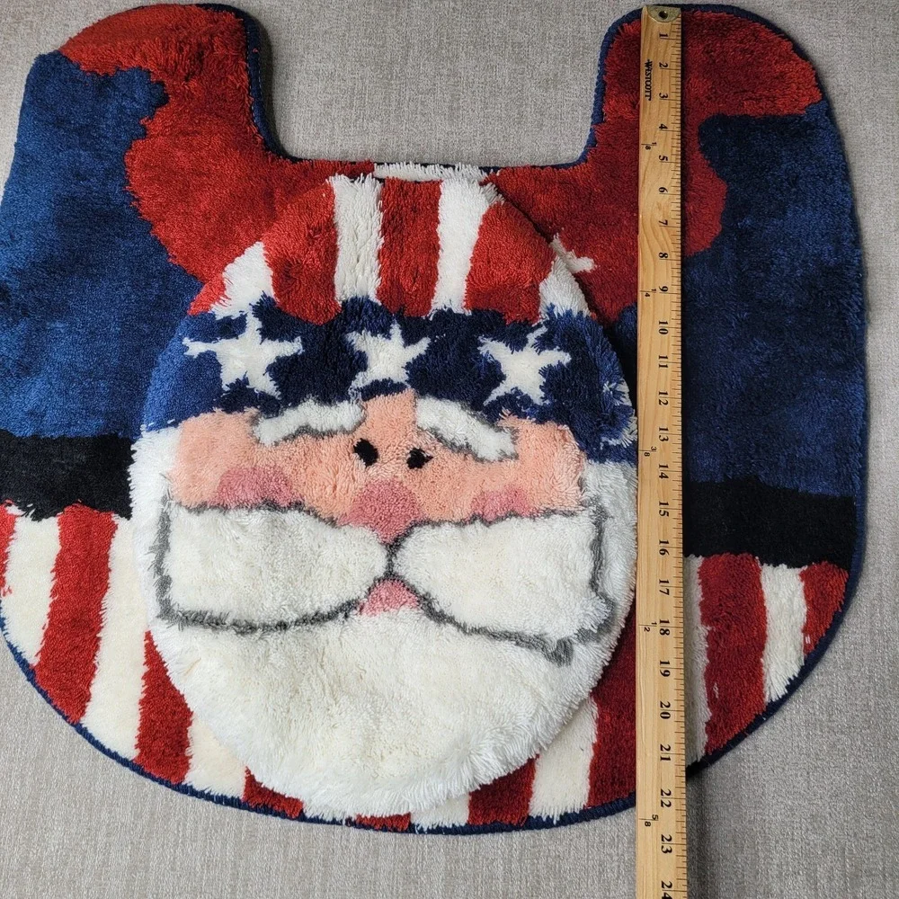 RARE Vintage Uncle Sam Patriotic Toilet Seat Cover & Toilet Rug Mat‎ NEW Go USA!